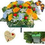 Headstone Flower Saddle - Artificial Cemetery Saddle Flowers for Grave Gravestone - Tombstone Saddle Flowers Yellow for Outdoor Gravesite Memorial Decorations, Never Be Blown Away by Winds