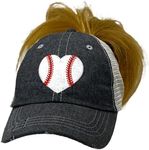 Cocomo Soul Womens Baseball Mom Hat | Baseball Mom Messy BUN HIGH Ponytail Hat | Baseball Love Hat | Baseball Mom Cap 201 Dark Grey