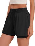 PINSPARK Running Shorts for Women Quick Dry Gym Athletic Workout Shorts with Liner 2 Pockets Drawstring High Waisted Short Black XS