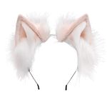 BNLIDES Handmade Fur Fox Wolf Cat Ears Headwear Women Men Cosplay Costume Party Cute Head Accessories for Halloween (Pink White)