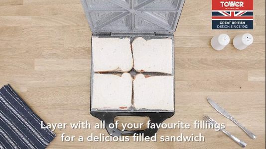 Tower 4-Slice Sandwich Maker – Non-Stick, Easy Clean
