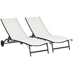 Outsunny Lounge Chair Set of 2 with Wheels, Outdoor Chaise Lounge with 5-Level Adjustable Backrest for Garden, Backyard, Patio, Deck, Poolside, White