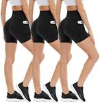 3 Pack Biker Shorts with Pockets for Women – 8"/5" High Waisted Tummy Control Workout Spandex Shorts for Gym Yoga