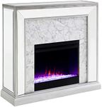 SEI Furniture Trandling Mirrored & Faux Color Changing Electric Fireplace, Antique Silver/White Marble