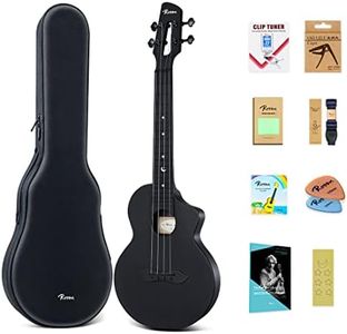 Rosen Concert Ukulele Nova 23 inch Carbon Fiber Travel Ukelele for Adult Kids Beginners Kit Includes Book, case, Strap, Capo, Pick, Strings and Cleaning Cloth, Black