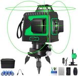 Laser Level 45m, TAOVINA Cross Line Laser Green Self-Leveling 3 x 360° Rotary Lasers with Magnetic Wall Bracket and Remote Control, 3D 12 Lines, Horizontal and Two Vertical Lines(4pcs Battery)