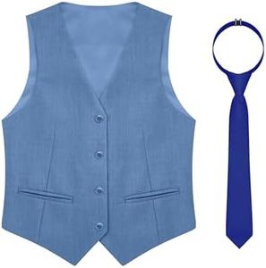 MagicSite Boys Vest with Tie Kids Formal Blue Gray Suit Vest For Teen Boy Size 20