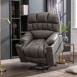 Merax Electric Power Lift Recliner Chair,Massage Chair for Elderly with 2 Cup Holders, Ergonomic Lounge Single Sofa Seat - Extra Large Recliner Chairs Sofa for Living Room - Technical leather Grey