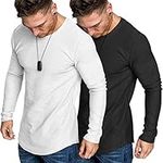 COOFANDY Men 2 Pack Muscle Fitted T Shirt Workout Gym Athletic Long Sleeves Tee Black/White