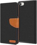 Verco Protective Case for Apple iPhone 5S 5 Denim Textile Book Case Flip Case Black