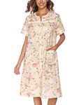 YOZLY House Dress Womens Cotton Housecoat Short Sleeve Duster Robe with Pockets Flower Pink, XXX-Large