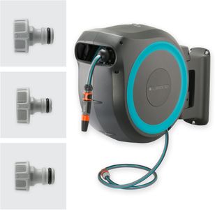 Gardena Wall-Mounted Hose Box RollUp XL, 35m Hose – Swivel Watering System, Turquoise