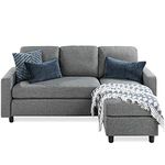 Best Choice Products Linen Sectional Sofa for Home, Apartment, Dorm, Bonus Room, Compact Spaces w/Chaise Lounge, 3-Seat, L-Shape Design, Reversible Ottoman Bench, 680lb Capacity - Gray