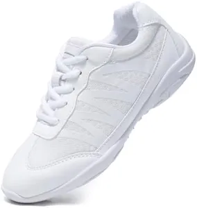 TUOTOM White Cheer Shoes for Girls Lightweight Youth Kids Cheerleading Sneakers Hip Hop Dance Shoes Tumbling Tennis White 7.5 Women/6 Men