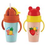 LUCIDO Gravity Hot & Cold Insulated Stainless Steel Sipper Water Bottle for Baby Kids with Straw (Blue & Peach, 360 ml, Small)