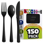 150 Pack Black Plastic Utensils Heavy Duty Cutlery Set 50 Plastic Forks 50 Plastic Spoons 50 Plastic Knives Perfect Plastic Silverware Party Pack Set for All Occasions - Exquisite