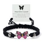 Always believe in yourself Butterfly Bracelet,Adjustable Hand Woven Bracelets,Cute Butterfly Charm Bracelets Matching Bracelet Friendship Couple Bracelets (Black Pink)