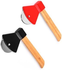 2Pcs Durable Axe Pizza Wheel Slicer Sharp Non-Slip Stainless Steel Axe Pizza Cutter Professional Pizza Cutter with Bamboo Handle for Pizza Bread Cakes