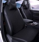 Hukimoyo 3-in-1 Car Seat Cover Protector Mat with Neck Pillow, Breathable Cotton Linen Anti-Slip Driver Seat Protector, Universal Fit Front & Bottom Seat Cover for Car, SUV & Truck with Pocket