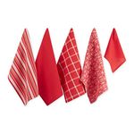 DII Cotton Oversized Kitchen Dish Towels 18 x 28 and Dishcloth 13 x 13, Set of 5, Absorbent Washing Drying Dishtowels for Everyday Cooking and Baking-Red