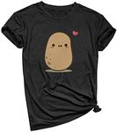 Fronage Womens Cute Potato Graphic Tees Shirts Teen Girls Funny Short Sleeve Summer Casual Tops (Large, Black)