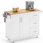 soges Mobile Kitchen Island with Storage and Drop Leaf on Wheels, Rolling Kitchen Island Table Cart with 3 Drawers and Large Storage Cabinets, Adjustable Shelves, White,10FZSRKI06WH-N-CA