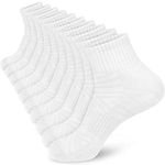 KOOOGEAR Mens White Black Running Trainer Sports Socks, Cuhsioned Walking Hiking Work Ankle Cotton Socks for Men Size 9-12, Anti Blister Breathable Thick Cycling Athletic Socks 5 Pairs