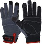 Handlandy Mens Work Gloves Touch screen, Synthetic Leather Utility Gloves, Flexible Breathable Spendex - Padded Knuckles & Palm (Medium, Gray)