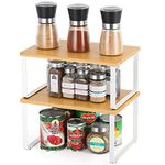 UOMIO Kitchen Cabinet Insert Organiser Set of 2 Countertop Spice Storage Racks Stackable and Expandable 2 Packs Bamboo Shelves for Cupboard Tabletop Can Dishes