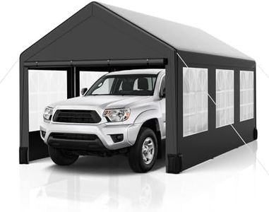 Carport 10x20ft Portable Garage, Heavy Duty Car Canopy with Roll-up Ventilated Windows & Side Doors, All-Season Tarp Car Port for SUV, Car, Truck, Boat