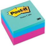 3M Commercial Office Supply Div. Products - Post-it Note Cube, 400 Sheets, 3"x3", Ultra Brights - Sold as 1 EA - Convenient memo cube contains attention-getting colors to make it easy to find Post-it Notes on desktop, near the phone or in copier areas. Great for jotting notes, phone numbers, e-mail addresses or everyday reminders. Colors include fuchsia, ultra yellow, turquoise, limeade and grape. Paper used comes from well-managed forests where trees are replanted.