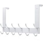ACMETOP Over The Door Hooks, Heavy-Duty Door Hanger Hook with 6 Dual Hooks, Sturdy Over The Door Hanger Hook for Hanging Coat, Towel, Bag, Robe, Hat, Aluminum, Brushed Finish (Matte Silver)