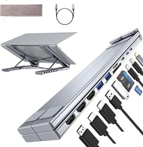Umaniy M94 Laptop Docking Station Stand 3 Monitors, 10 in 1 USB C Hub Triple 4K@60Hz Display with Dual HDMI, DisplayPort, Portable Laptop Stand with USB Ports, Dock Station Computer Holder (2 HDMI+DP)