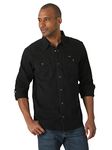 Wrangler Men's Iconic Denim Regular Fit Snap Shirt, Black Denim, Large