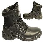 POWCOG Delta: Comfortable Black Leather Military Patrol Combat Boots with Sturdy Side Zip and Safety Steel Toe Cap - Size: 11 UK | 45 EUR