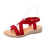 Girllike Women's Summer Beach Flat Sandals Roman Bohemia Prints X-Strap Comfort Walking Shoes(Red-4UK)