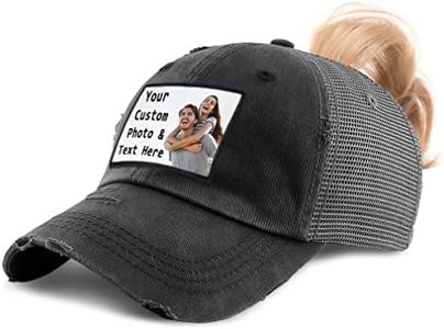 Womens High Ponytail Cap Custom Personalized Photo & Text Rectangle Patch Moms Trucker Hats Black