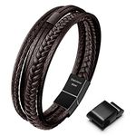 Speroto Mens Bracelet, Adjustable Mens Leather Bracelet with Stainless Steel Magnetic Clasp, Multi-Layer Braided Genuine Leather Bracelet for Men and Women (8.7", Brown-rope B)