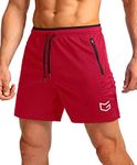 Men's Running Shorts with Zipper Pockets Quick Dry Gym Athletic Workout 5" Shorts for Men (red, Small)