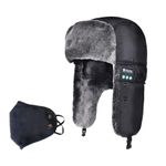 SYPVRY Bluetooth Winter Trapper Hat with Wireless Headphones, Warm Russian Ushanka Bluetooth Hat with Earflaps Waterproof Mask Ski Hat for Men Women(Black)