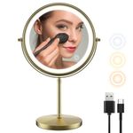 Vanity Mirror with Light 8 Inch, Makeup Mirror Double Sided 1X 10X Magnifying Mirror, Miroir Maquillage Lumineux with 3 Color Lighting Brightness Adjustable, Led Mirror Bronze