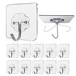 Wall Hooks 15Kg(Max) Transparent Seamless Hooks for Hanging,Waterproof Oilproof Bathroom Kitchen Heavy Duty Adhesive Hooks,Coat Hooks, Utility Towel Bath Ceiling Hooks (10Pack)