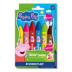 STAEDTLER Peppa Pig x Noris Junior Jumbo Wax Crayons for Large-Area Colouring - 6 Assorted Colours - for Kids Aged 2+ Years - Pack of 6, 224 C6 L1