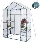 SunStream Large Walk-in Plant Greenhouse 3 Tier Outdoors Roll-Up Zipper Door Garden Green House, 56 x 29 x 76 Inch for Seedlings, Tropical Plants, Include 8 Clamps and 4 Ground Pegs and Ropes