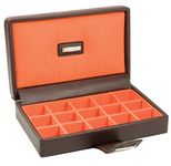 Dulwich Brown Leather with Orange Lining 15 Piece Cufflinks Box