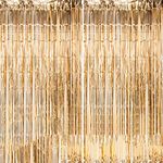 Dazzle Bright 2 Pack Backdrop Curtain, 3FT x 8FT Metallic Tinsel Foil Fringe Curtains Photo Booth Background for Baby Shower Party Birthday Wedding Just Engaged Decoration Bridal, Champagne Gold