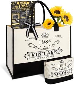 40th Birthday Gifts for Women Canvas Tote Bag Travel Gear, Unique 40 Years Old Birthday Gifts for Mom Wife Aunt Friends Her Turning 40, Vintage 1984 Beach Bag & Cosmetic Bag & Back in 1984 Poster,