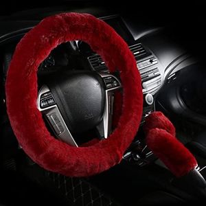 Car Steering Wheel Cover with Handbrake Cover & Gear Shift Cover Cxtiy Fashion Steering Wheel Wrap Fluffy Soft and Warm in Winter Diameter 14.96" X 14.96" 3 Pcs 1 Set Fit Most of Car (Wine)