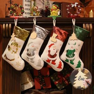 Dailyart 4 Pack Christmas Stockings, 18 Inches Personalized Stockings Christmas with 4 DIY Name Tags, Xmas Stockings, Large White Hanging Stocking for Fireplace Party Holiday Family Decor