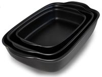 Casserole Dish Set of 3 - Premium Quality Baking Dishes for Oven, Designer Black Ceramic Baking Dish Set, Lasagna Pan Deep Dish Ceramic Bakeware, Heavy Duty, High Heat Resistant and Food Safe